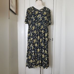 SIREN LILY 3X black yellow floral short sleeve lined dress